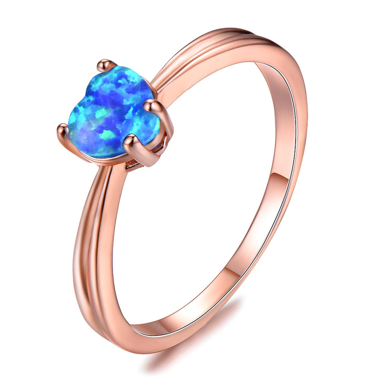 Blue Opal & 18K Rose Gold-Plated Heart Ring