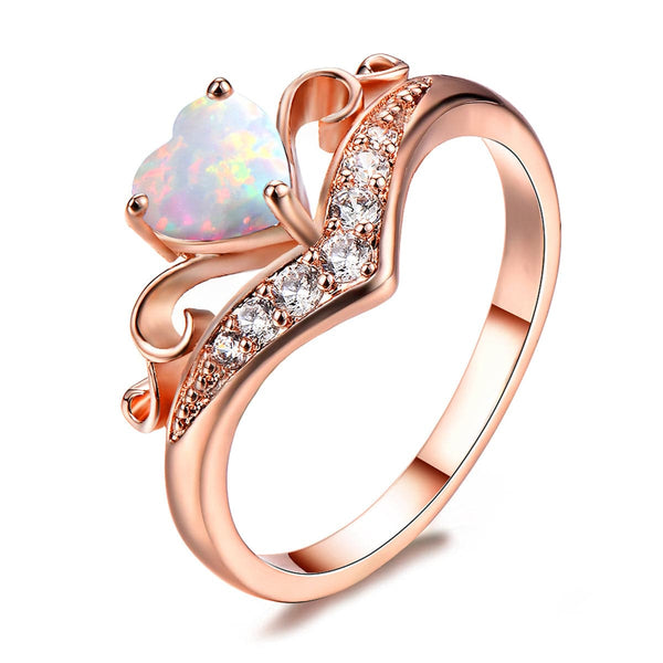 Opal & Cubic Zirconia Heart Crown Ring