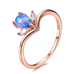 Blue Opal & Cubic Zirconia Trio Ring