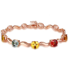Yellow & Red Crystal & 18K Rose Gold-Plated Oval Station Bracelet