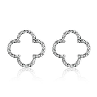 Cubic Zirconia & Silver-Plated Clover Stud Earrings