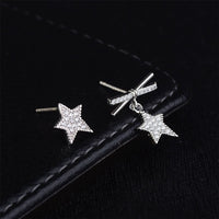 cubic zirconia & Fine Silver-Plated Star Asymmetrical Stud Earrings - streetregion