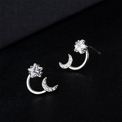Cubic Zirconia and Crystal Silver-Plated Star and Moon Stud Earrings, silver stud earrings for women, lifestyle look