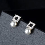 Imitation Pearl & Cubic Zirconia Square Stud Earrings