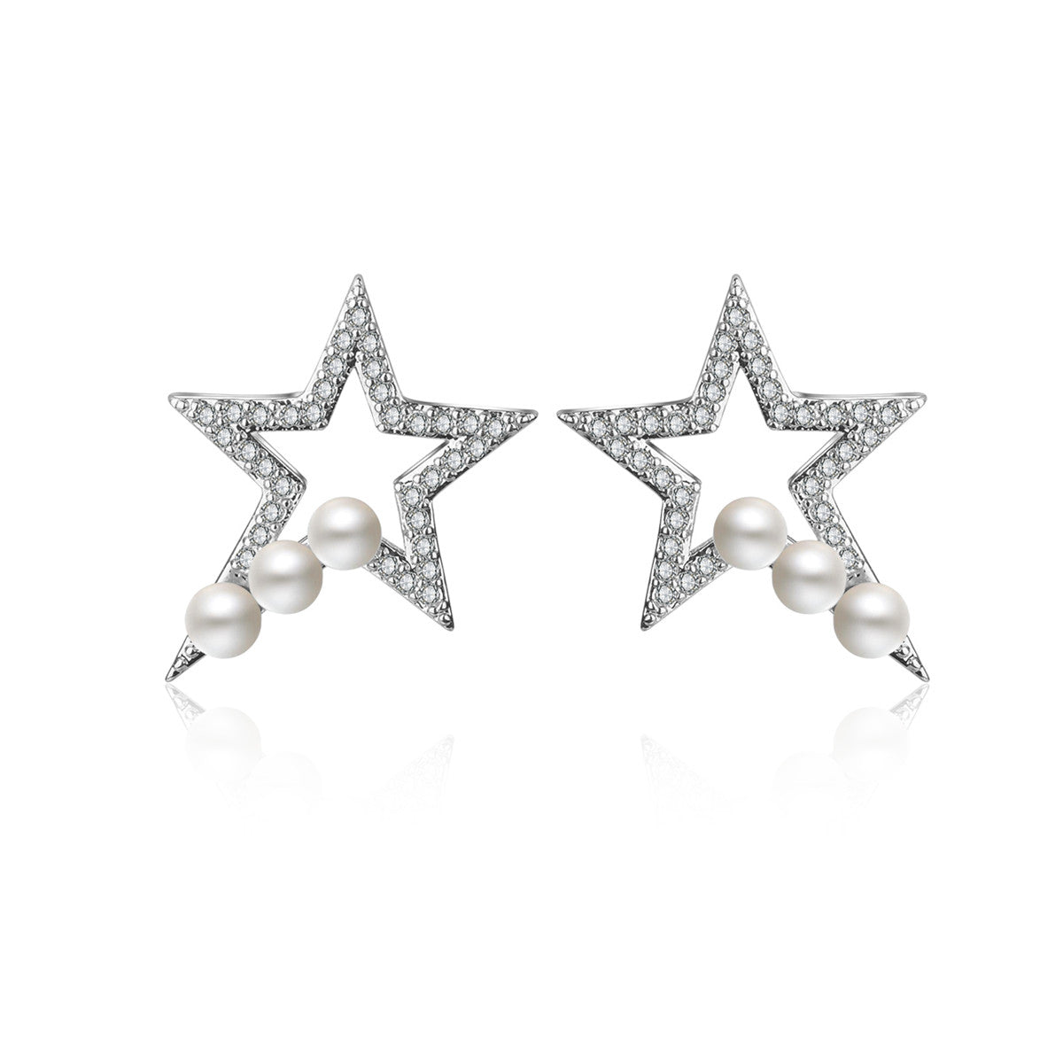 Pearl & Cubic Zirconia Star Stud Earrings