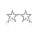 Pearl & Cubic Zirconia Star Stud Earrings