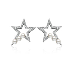 Pearl & Cubic Zirconia Star Stud Earrings