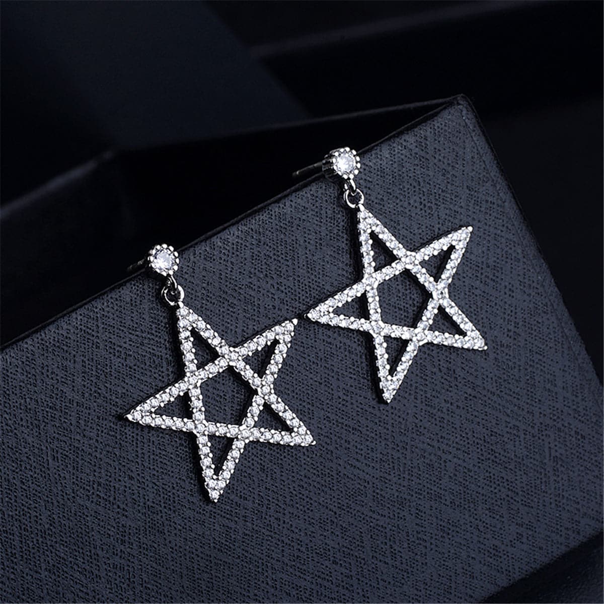 Cubic Zirconia & Silver-Plated Openwork Star Drop Earrings