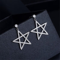 Cubic Zirconia & Fine Silver-Plated Openwork Star Drop Earrings