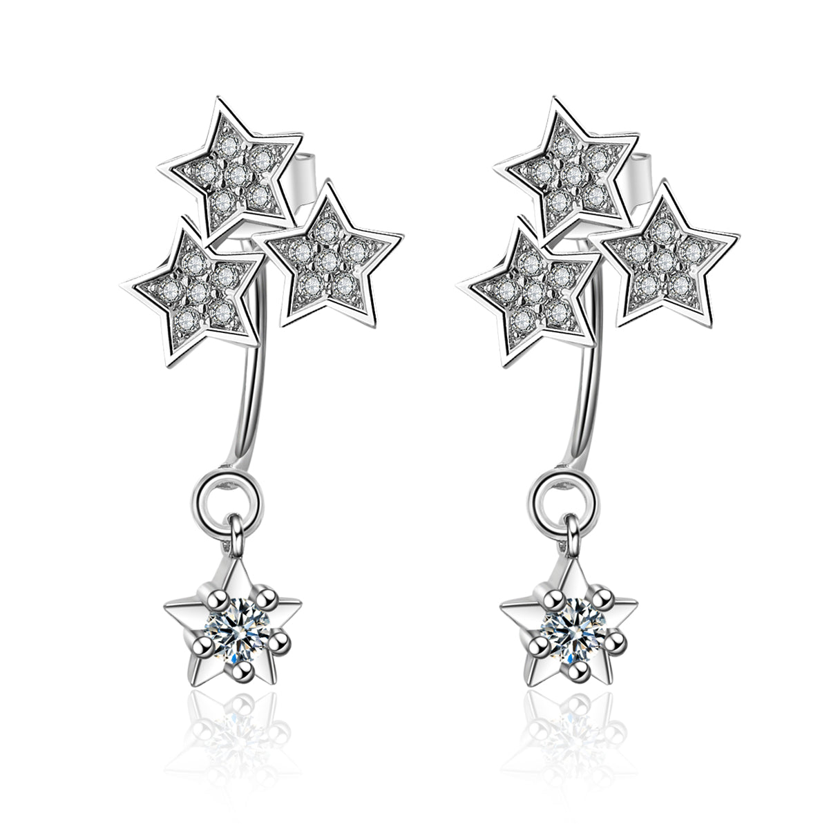 Cubic Zirconia & Silver-Plated Star Drop Earrings