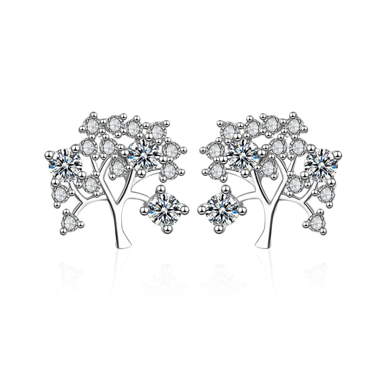 Cubic Zirconia & Silver-Plated Tree Stud Earrings