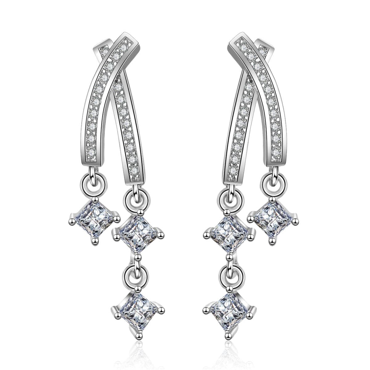 Cubic Zirconia & Silver-Plated Princess-Cut Bar Drop Earrings