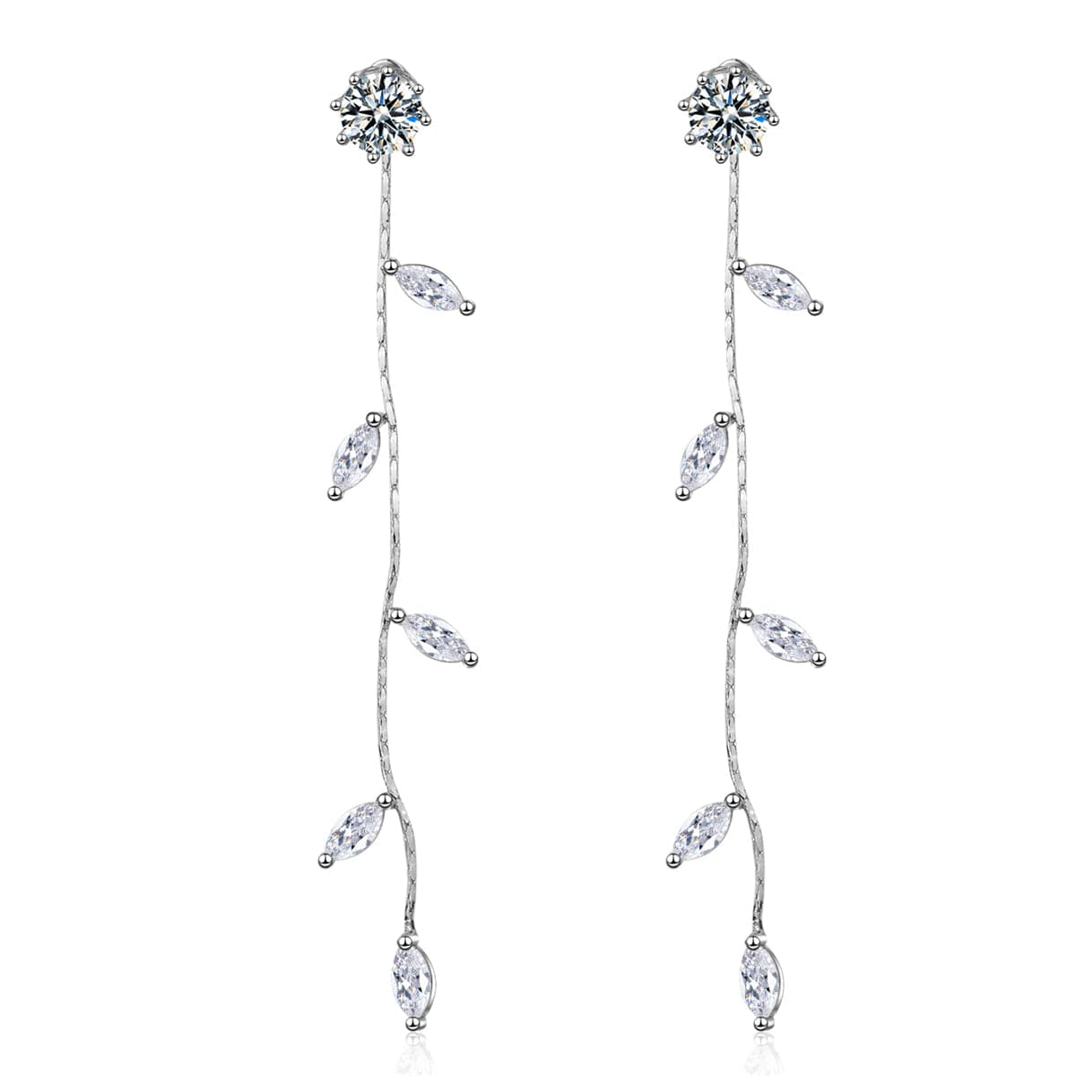 Cubic Zirconia & Silver-Plated Leaf Chain Drop Earrings