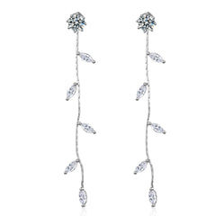 Cubic Zirconia & Silver-Plated Leaf Chain Drop Earrings