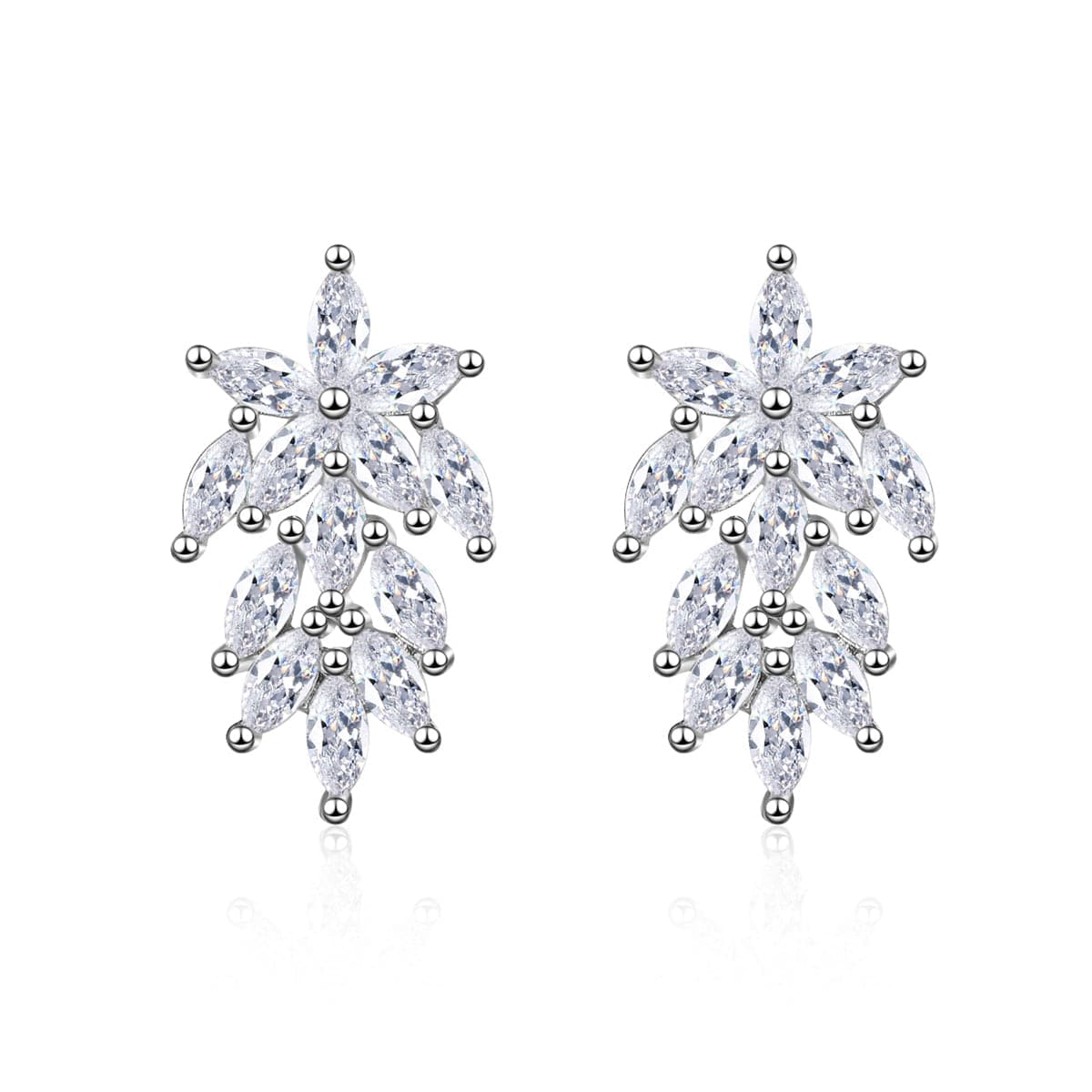 Crystal & Silver-Plated Leaf Cluster Stud Earrings