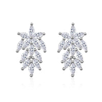 Cubic Zirconia & Silver-Plated Leaf Cluster Stud Earrings