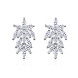 Cubic Zirconia & Silver-Plated Leaf Cluster Stud Earrings
