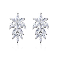 Crystal & Silver-Plated Leaf Cluster Stud Earrings