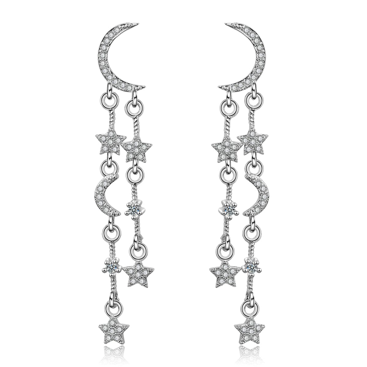 Cubic Zirconia & Silver-Plated Moon & Star Drop Earrings