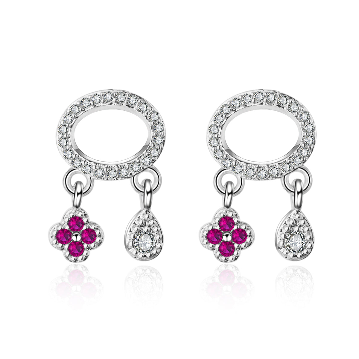 Cubic Zirconia & Silver-Plated Teardrop & Flower Drop Earrings