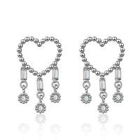 Cubic Zirconia & Silvertone Open Heart Tassel Drop Earrings
