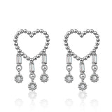 Cubic Zirconia & Silvertone Open Heart Tassel Drop Earrings