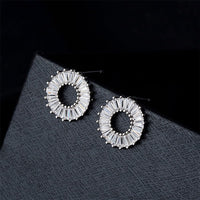 White Crystal & Fine Silver-Plated Ring Stud Earrings