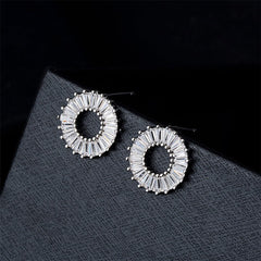 White Crystal & Silver-Plated Ring Stud Earrings