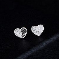 White & Black Cubic Zirconia Heart Stud Earrings