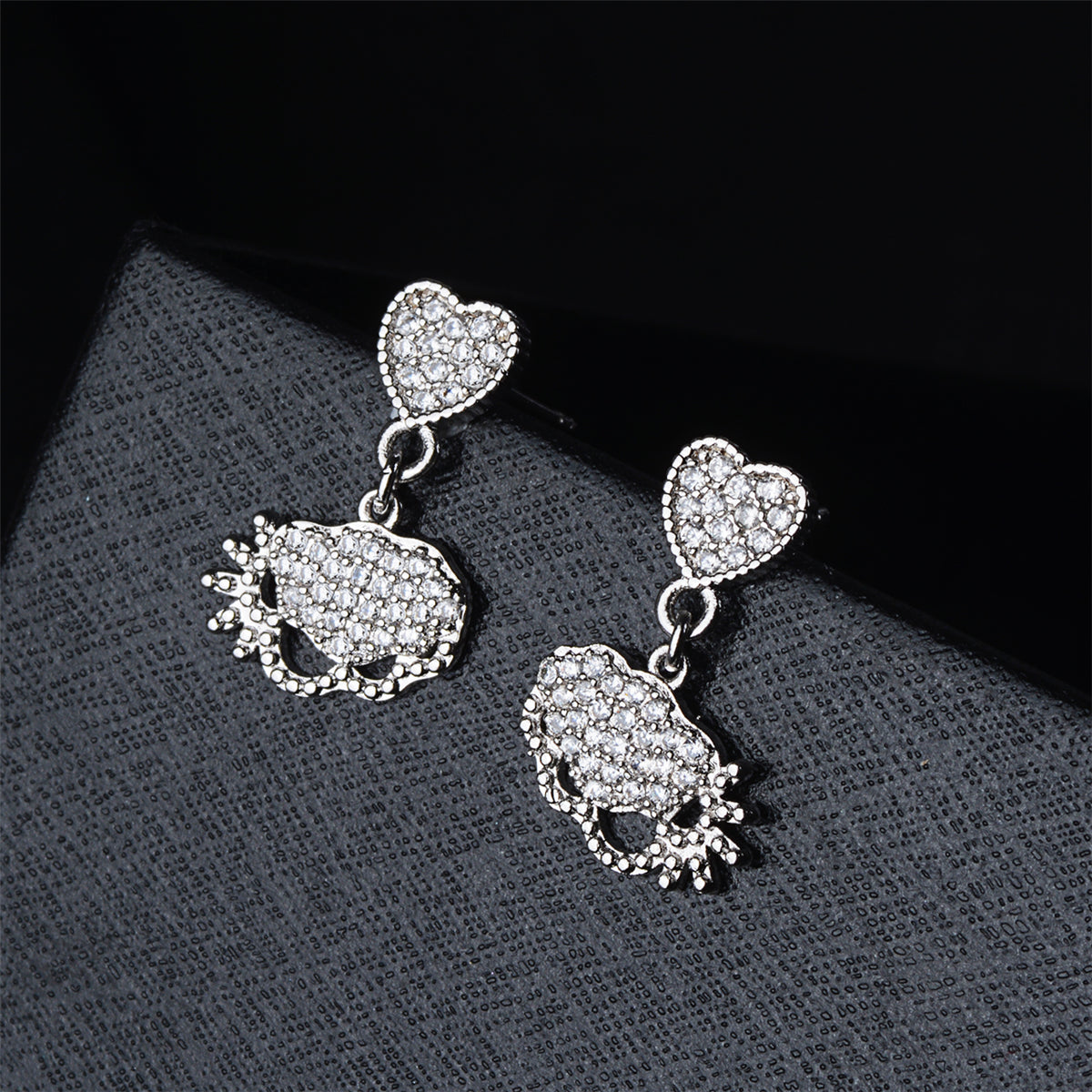 Cubic Zirconia & Silver-Plated Heart Charm Drop Earrings