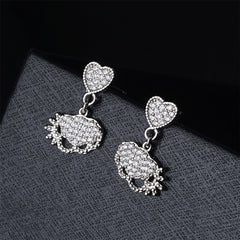 Cubic Zirconia & Silver-Plated Heart Charm Drop Earrings