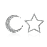 Cubic Zirconia & Silver-Plated Openwork Star & Moon Stud Earrings