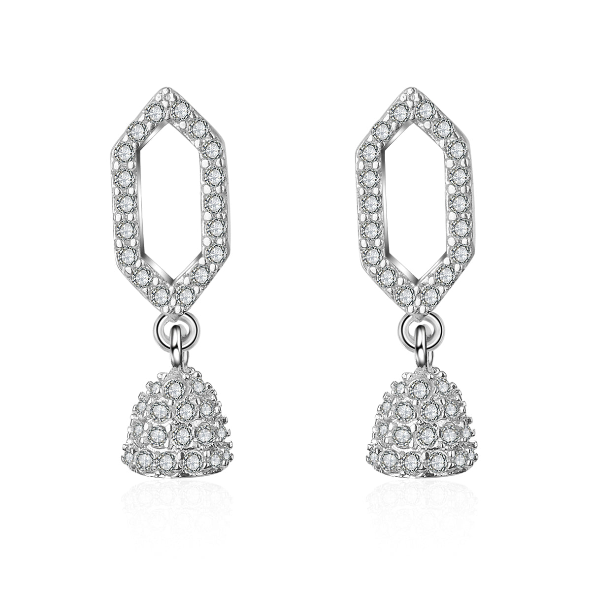 Cubic Zirconia & Silver-Plated Bell Drop Earrings