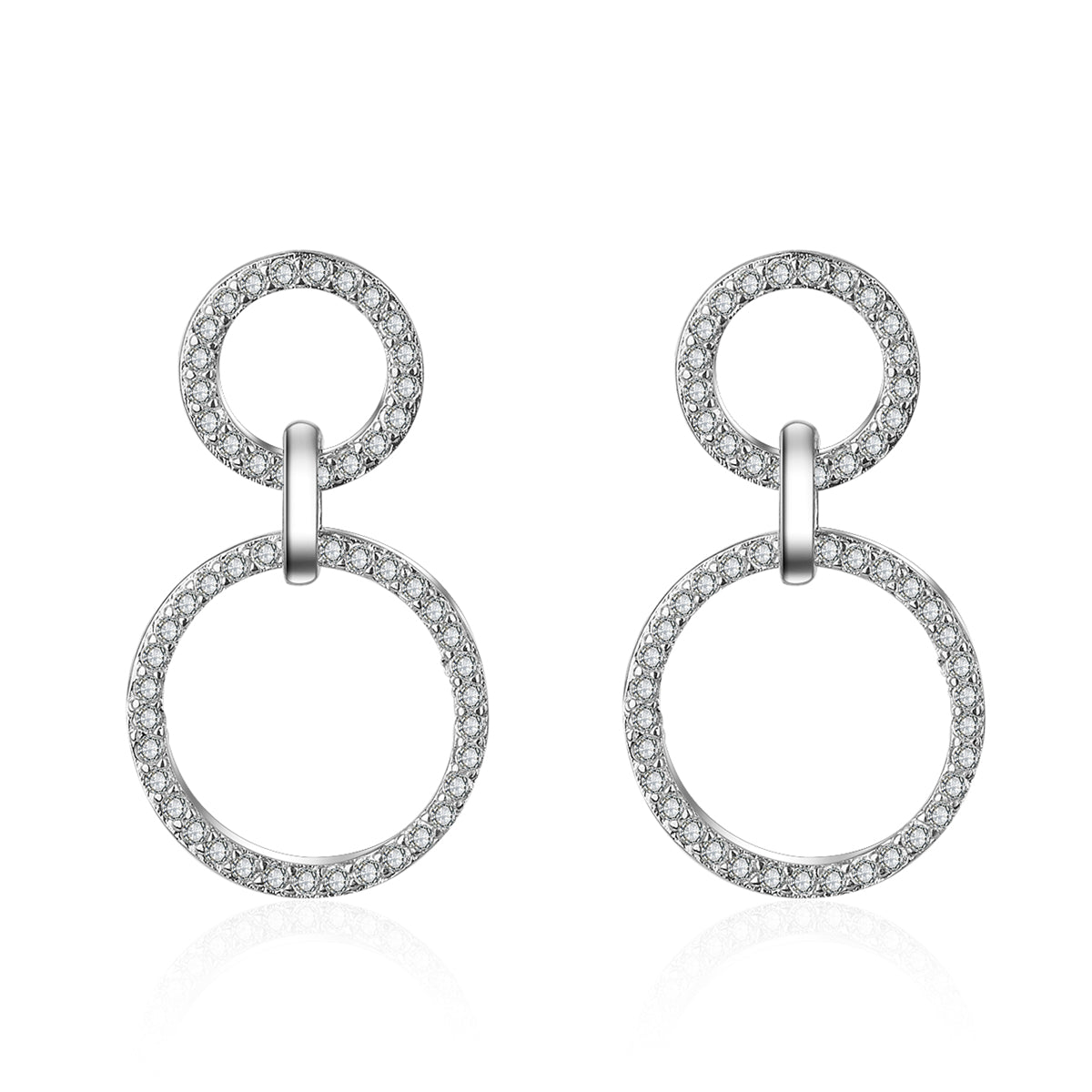 Cubic Zirconia & Silver-Plated Open Double-Ring Drop Earrings