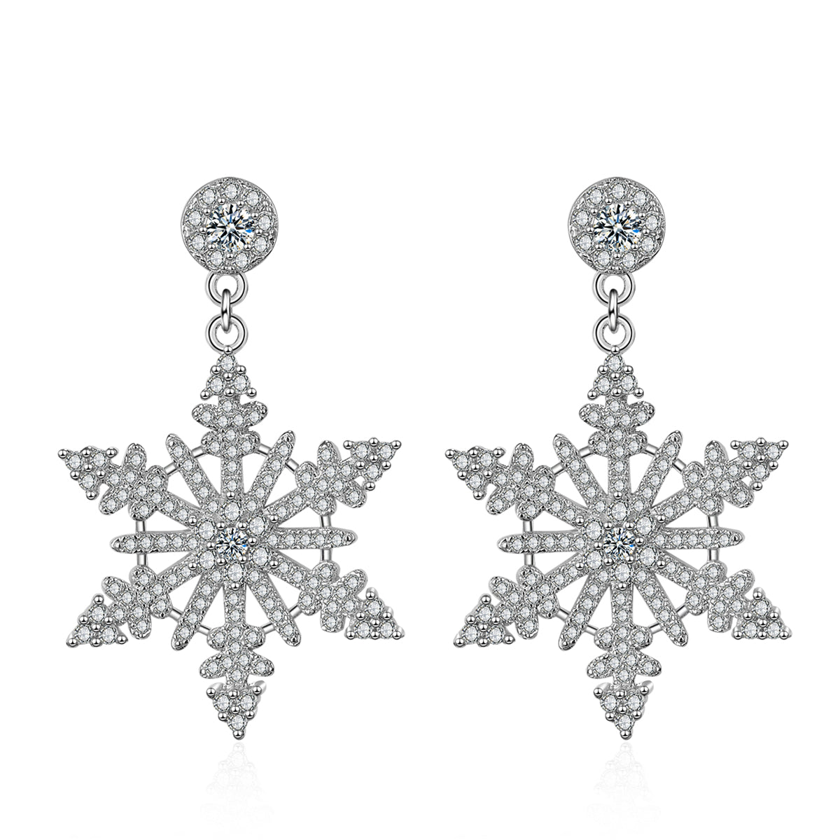 Cubic Zirconia & Silver-Plated Openwork Snowflake Drop Earrings