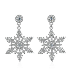 Cubic Zirconia & Silver-Plated Openwork Snowflake Drop Earrings