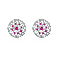 Pink Cubic Zirconia & Silver-Plated Flower Stud Earrings