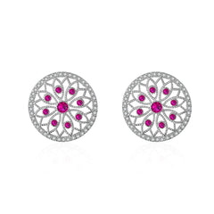 Pink Cubic Zirconia & Silver-Plated Flower Stud Earrings
