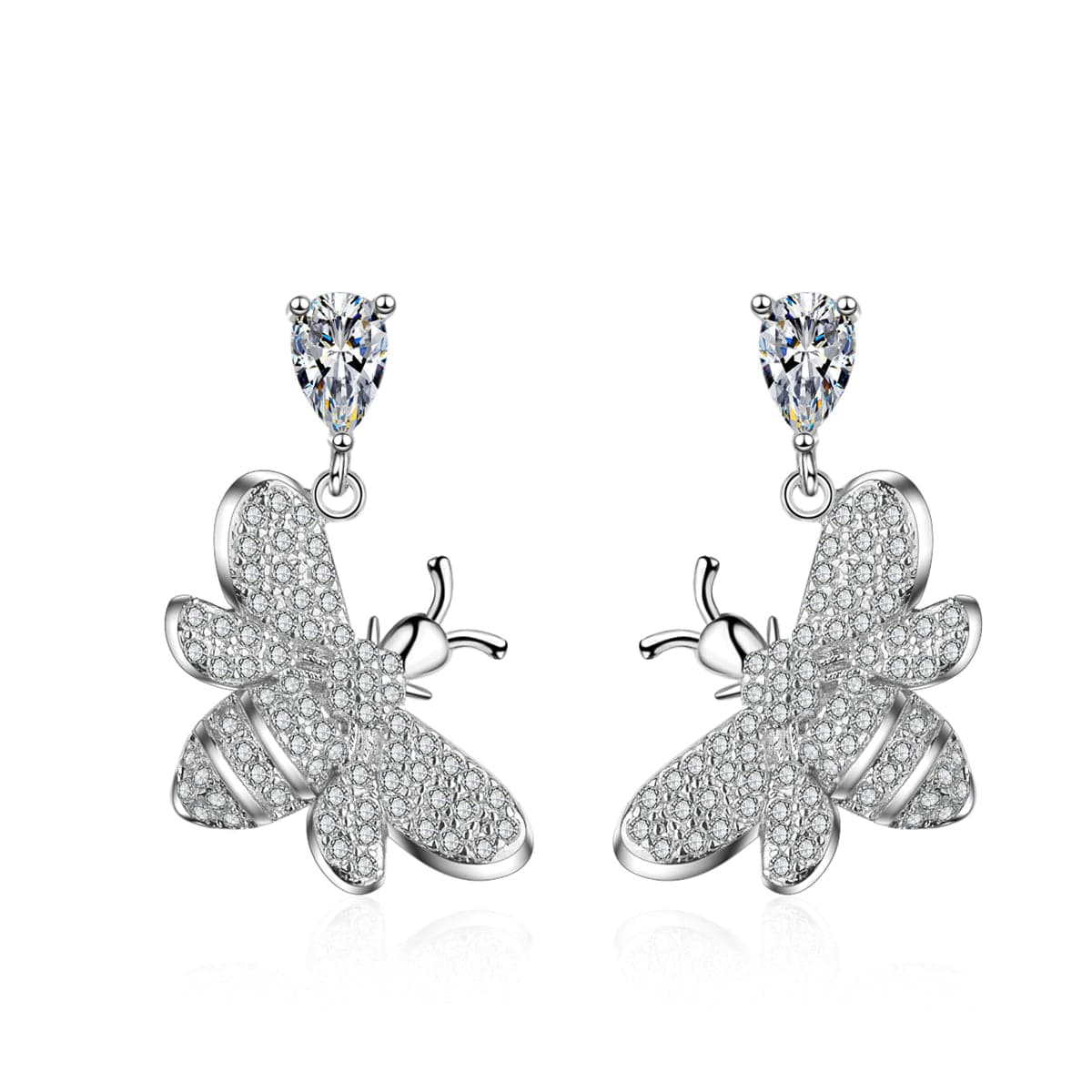 Cubic Zirconia & Crystal Silver-Plated Bee Drop Earrings