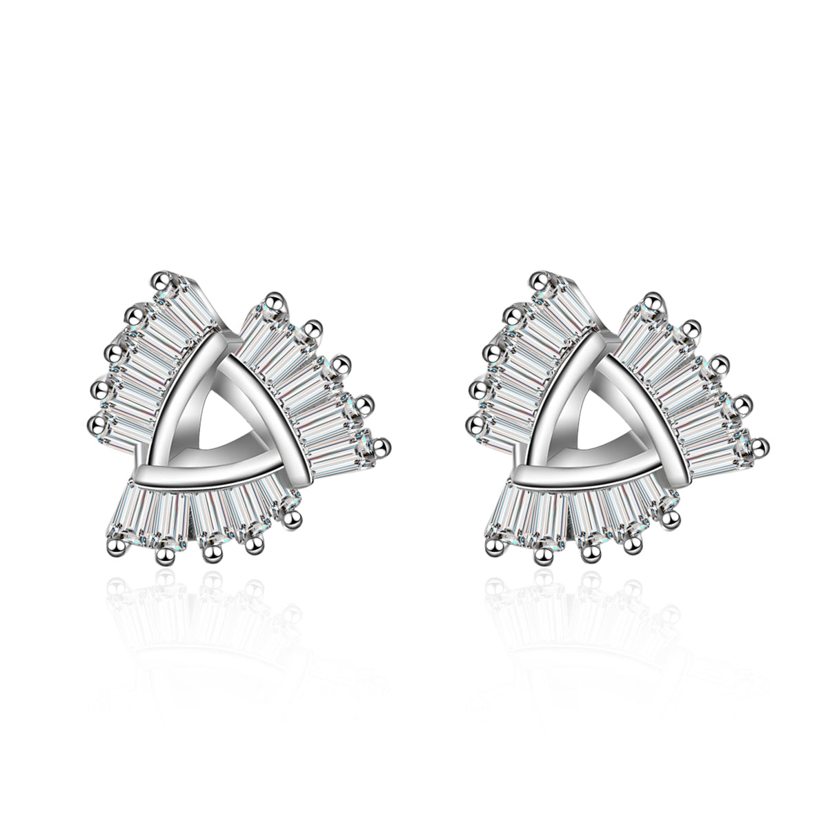 Cubic Zirconia & Silver-Plated Ladder Triangle Stud Earrings