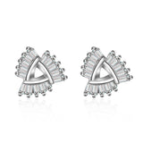 Cubic Zirconia & Silver-Plated Ladder Triangle Stud Earrings
