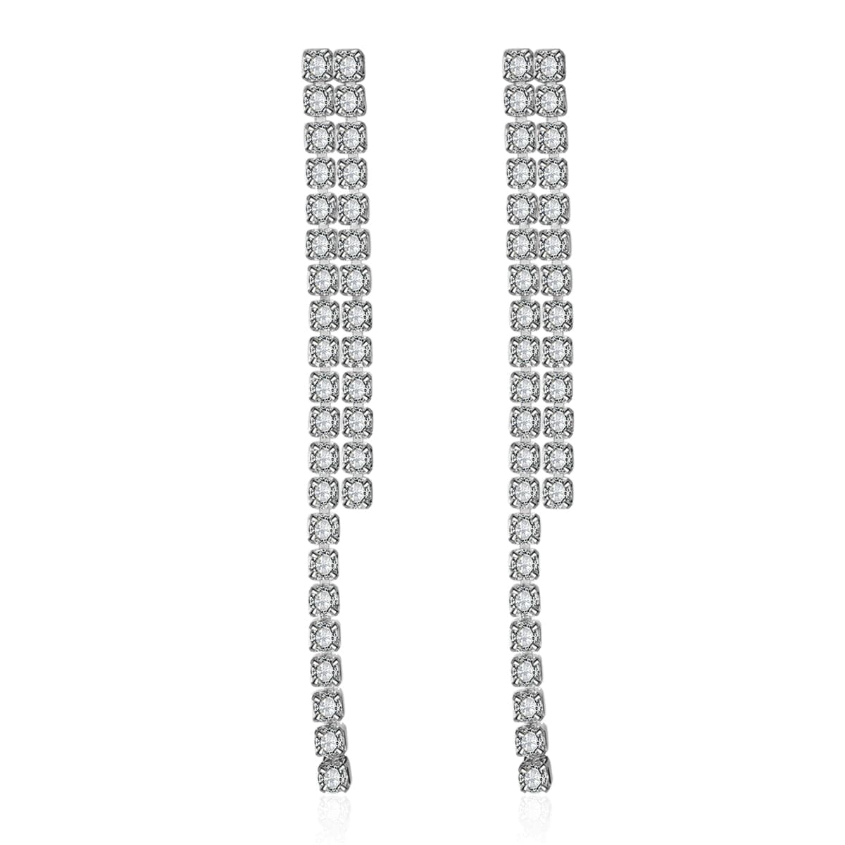 Cubic Zirconia & Silver-Plated Prong-Set Threader Earrings