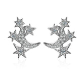 Cubic Zirconia & Silver-Plated Star Cluster & Moon Stud Earrings