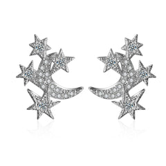 Cubic Zirconia & Silver-Plated Star Cluster & Moon Stud Earrings