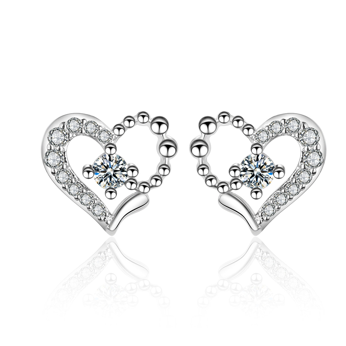 Cubic Zirconia & Silver-Plated Open Heart Stud Earrings