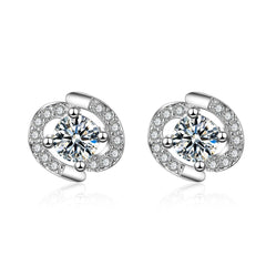 Cubic Zirconia & Silver-Plated Round-Cut Spiral Stud Earrings