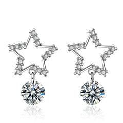 Cubic Zirconia & Silver-Plated Open-Star Drop Earrings
