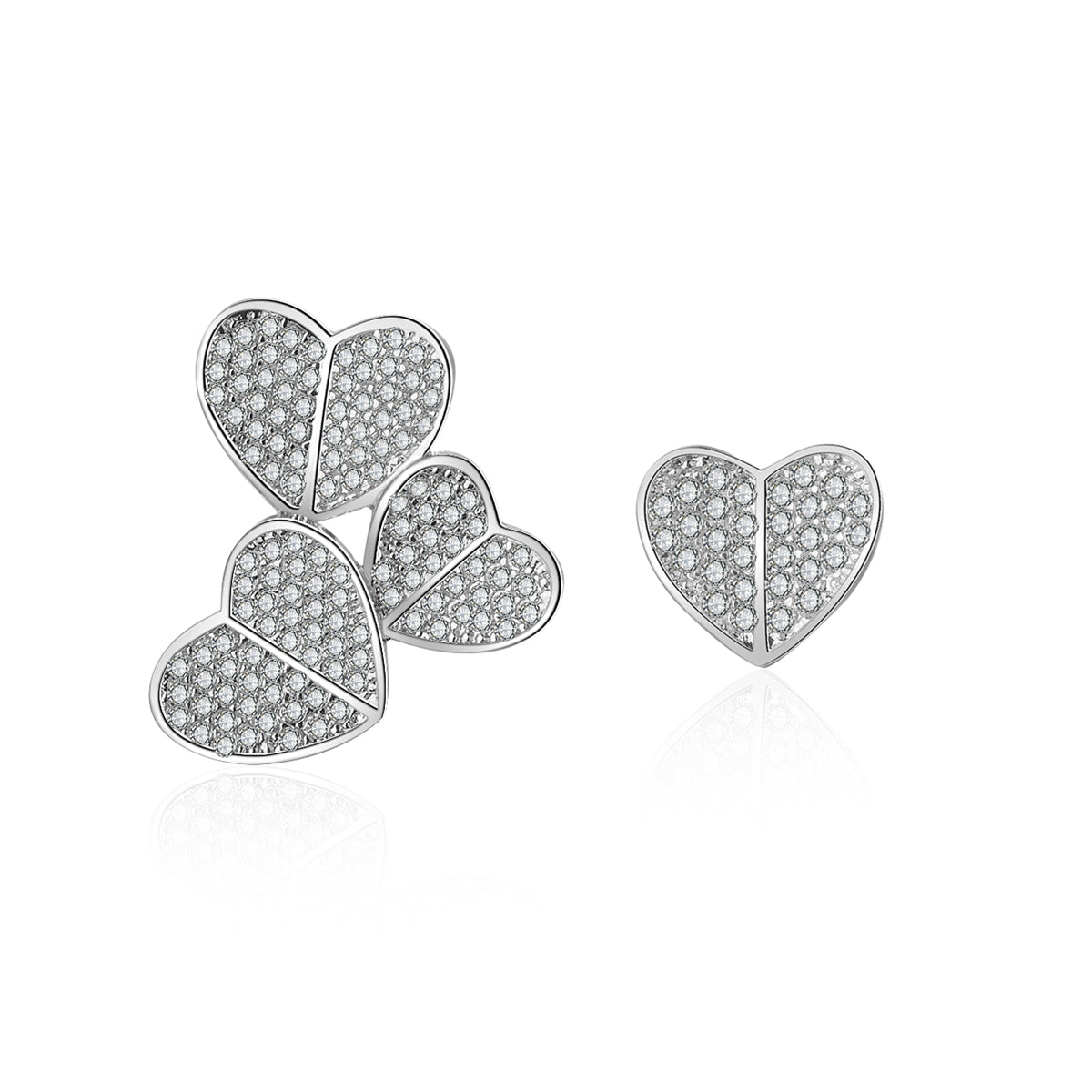 Cubic Zirconia & Silver-Plated Heart Cluster Stud Earrings