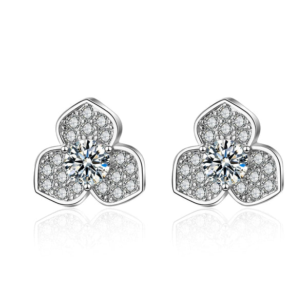Cubic Zirconia & Silver-Plated Flower Stud Earrings