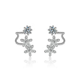 Cubic Zirconia & Silver-Plated Flower Ear Climbers